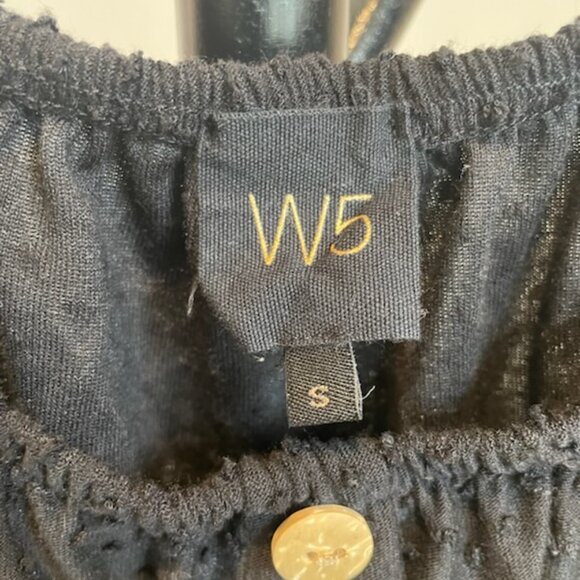 W5 Women's Eyelet off-the-shoulder Button Up Puffy Sleeved Blouse Size S Black - Picture 3 of 4